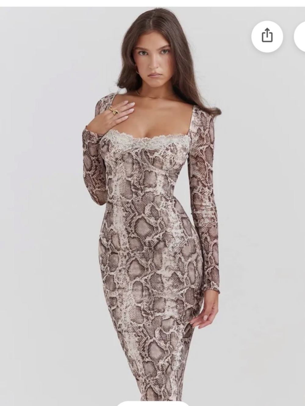 House of CB Taupe Snake-Print Long Sleeve seraphina Corset Midi Dress